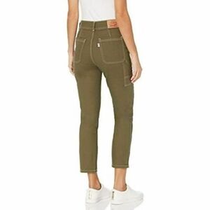 Green Stretchy Levis Jeans High Rise Straight Carpenter Crop 32